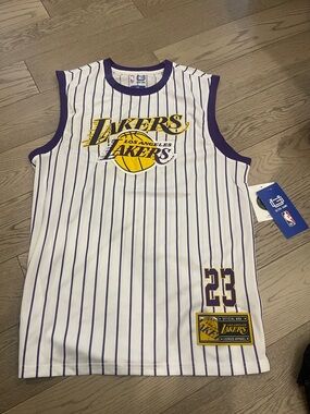 NBA Los Angeles Lakers White Purple Yellow Pinstripe Jersey #23